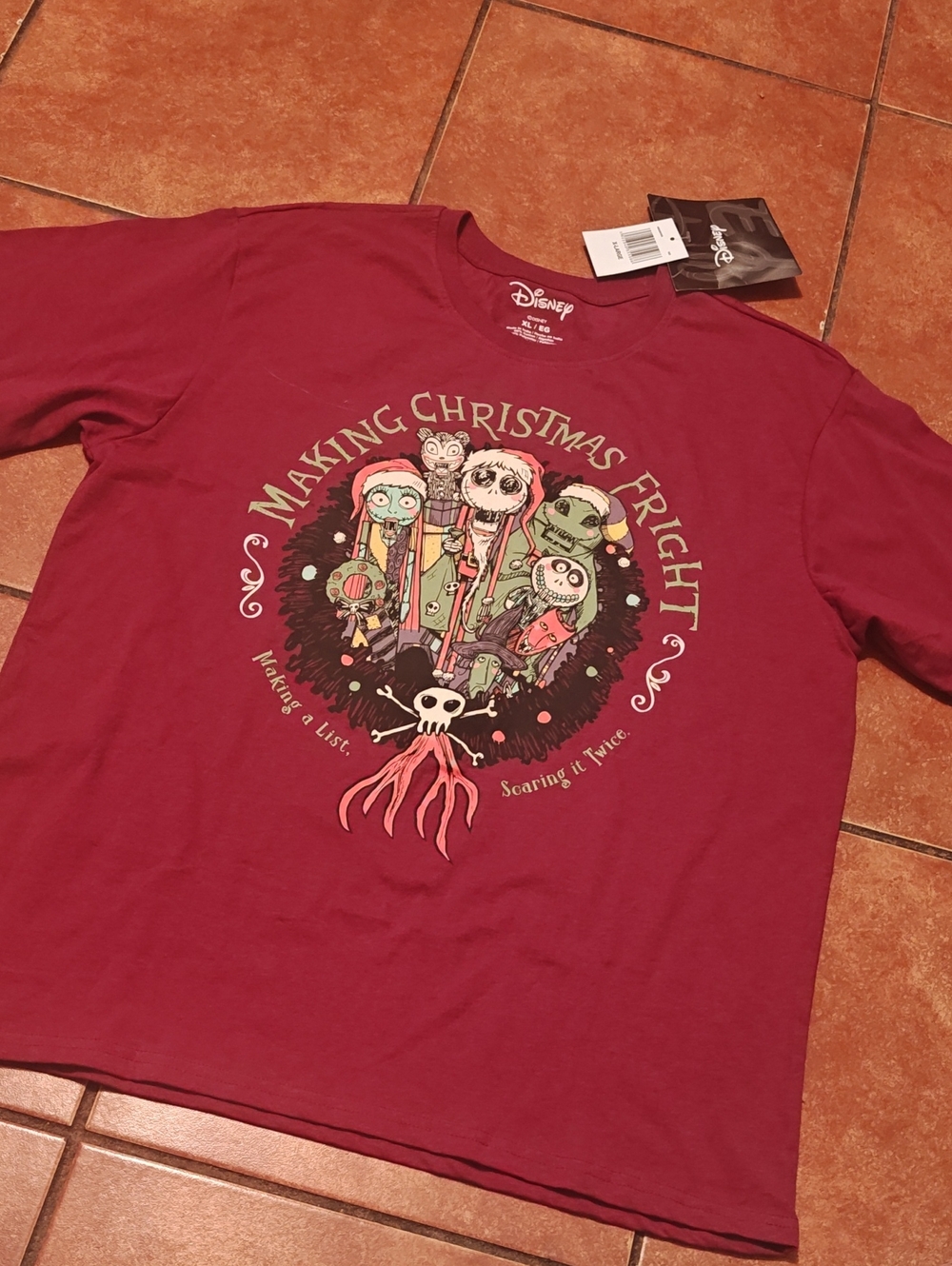 Disney Maroon Holiday Graphic Tee with Character Art